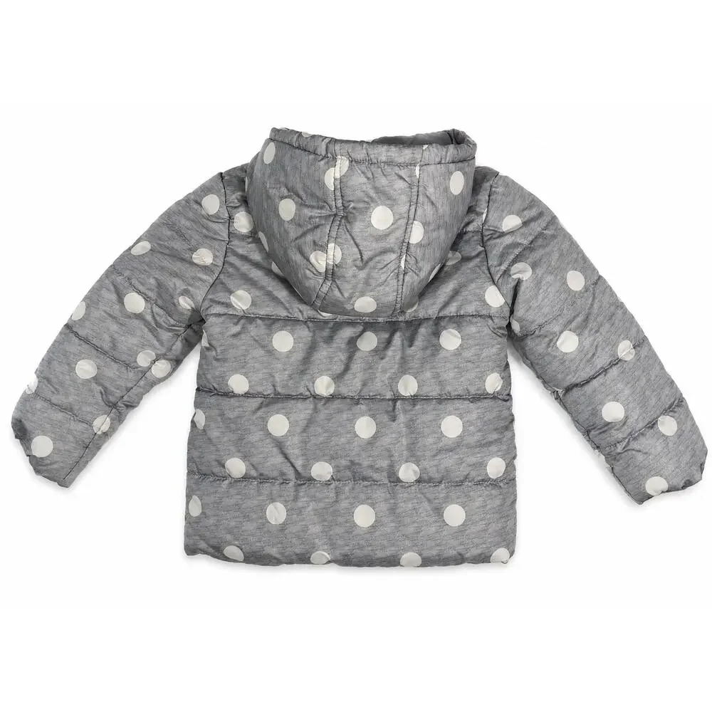 Gymboree Girls Size 4 Gray White Polka Dot Hooded Puffer Jacket